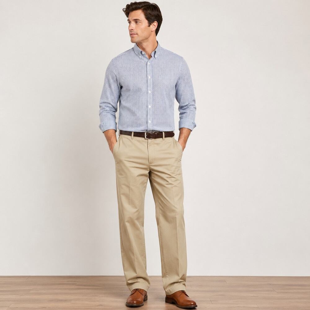 Life Khaki by Haggar 32x32 Relaxed Straight Khaki Pants NWT Beige Flat Front